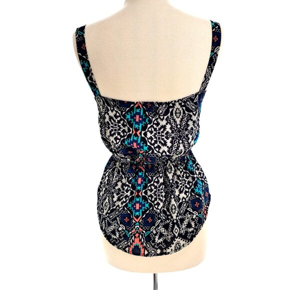 Pink Rose Sm Aztec Sleeveless Cami Blouse Button Chest Elastic Waist Peplum Top - Picture 5 of 9